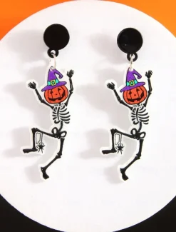 Women's Halloween Acrylic Earrings Set - Lightweight Ghost, Pumpkin, Witch Hat & Skeleton Designs for Teens and Adults, Perfect for Halloween Costumes and Party Accessories