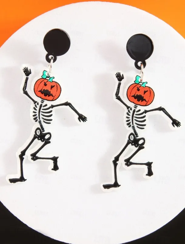 Women's Halloween Acrylic Earrings Set - Lightweight Ghost, Pumpkin, Witch Hat & Skeleton Designs for Teens and Adults, Perfect for Halloween Costumes and Party Accessories