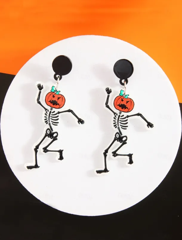 Women's Halloween Acrylic Earrings Set - Lightweight Ghost, Pumpkin, Witch Hat & Skeleton Designs for Teens and Adults, Perfect for Halloween Costumes and Party Accessories