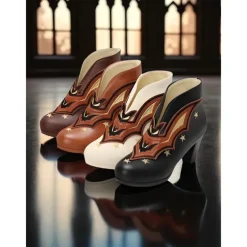 Women's Halloween Bat Embroidered Ankle Boots – Black Faux Leather with Star Details, Closed Toe and Mid Heels, Retro Gothic Style for Costume Parties, Haunted Events and Fall Fashion Looks