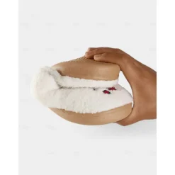 Women's Halloween Ghost Face Fuzzy Slippers - Cozy Embroidered Horror House Shoes with 