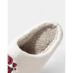 Women's Halloween Ghost Face Fuzzy Slippers - Cozy Embroidered Horror House Shoes with 