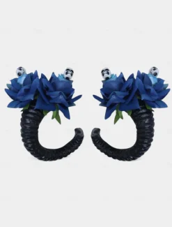 Women's Halloween Gothic Ram Horn Hair Clips - Black Curved Horns with Skull and Rose Accents, Cosplay Costume Headpiece for Witches, Vampires and Spooky Party Outfits