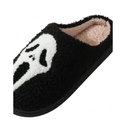 Women's Halloween Horror Face Plush Slippers – Cozy Furry Indoor Shoes with Spooky Ghost Design for Winter Comfort