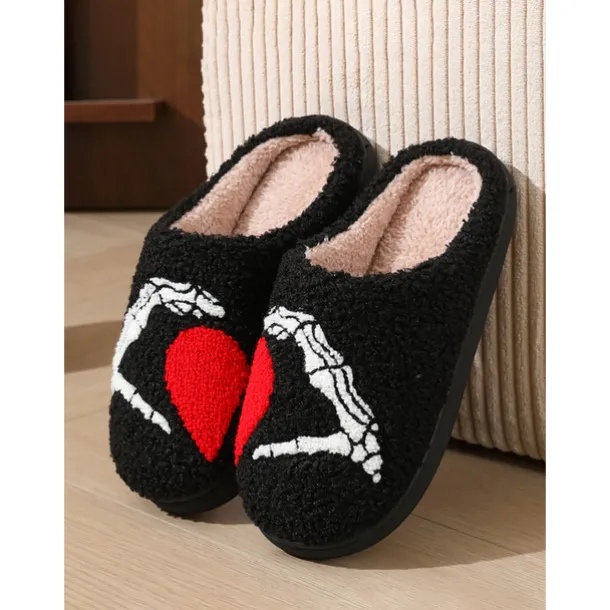 Women's Halloween Horror Face Plush Slippers – Cozy Furry Indoor Shoes with Spooky Ghost Design for Winter Comfort