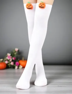 Women's Halloween Over-the-Knee Socks - Striped Cotton Long Stockings with Cute Pumpkin Decoration, Fun and Comfortable Novelty Hosiery for Costume Parties, Cosplay, and Holiday Events