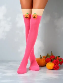 Women's Halloween Over-the-Knee Socks - Striped Cotton Long Stockings with Cute Pumpkin Decoration, Fun and Comfortable Novelty Hosiery for Costume Parties, Cosplay, and Holiday Events