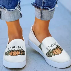 Women's Halloween Pumpkin Slip-On Shoes - Comfortable Canvas Sneakers with Jack-O'-Lantern Print, Perfect for Casual Wear and Halloween Parties