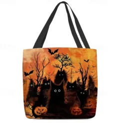Women's Halloween-Themed Tote Bag with Witch and Full Moon Design - Perfect for Halloween and Everyday Use