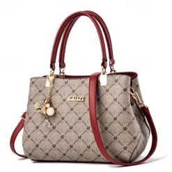 Women's Handbag Crossbody Bag Shoulder Bag Boston Bag PU Leather Office Daily Holiday Pendant Zipper Large Capacity Waterproof Durable Geometric Color Block dark maple leaf with coffee light maple