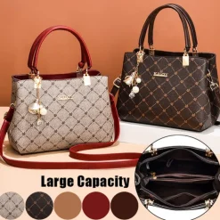 Women's Handbag Crossbody Bag Shoulder Bag Boston Bag PU Leather Office Daily Holiday Pendant Zipper Large Capacity Waterproof Durable Geometric Color Block dark maple leaf with coffee light maple
