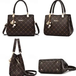 Women's Handbag Crossbody Bag Shoulder Bag Boston Bag PU Leather Office Daily Holiday Pendant Zipper Large Capacity Waterproof Durable Geometric Color Block dark maple leaf with coffee light maple