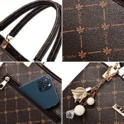 Women's Handbag Crossbody Bag Shoulder Bag Boston Bag PU Leather Office Daily Holiday Pendant Zipper Large Capacity Waterproof Durable Geometric Color Block dark maple leaf with coffee light maple