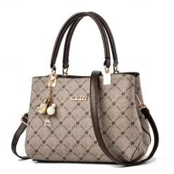 Women's Handbag Crossbody Bag Shoulder Bag Boston Bag PU Leather Office Daily Holiday Pendant Zipper Large Capacity Waterproof Durable Geometric Color Block dark maple leaf with coffee light maple