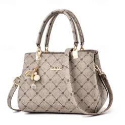 Women's Handbag Crossbody Bag Shoulder Bag Boston Bag PU Leather Office Daily Holiday Pendant Zipper Large Capacity Waterproof Durable Geometric Color Block dark maple leaf with coffee light maple