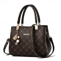 Women's Handbag Crossbody Bag Shoulder Bag Boston Bag PU Leather Office Daily Holiday Pendant Zipper Large Capacity Waterproof Durable Geometric Color Block dark maple leaf with coffee light maple