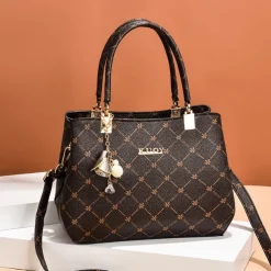 Women's Handbag Crossbody Bag Shoulder Bag Boston Bag PU Leather Office Daily Holiday Pendant Zipper Large Capacity Waterproof Durable Geometric Color Block dark maple leaf with coffee light maple