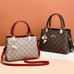 Women's Handbag Crossbody Bag Shoulder Bag Boston Bag PU Leather Office Daily Holiday Pendant Zipper Large Capacity Waterproof Durable Geometric Color Block dark maple leaf with coffee light maple