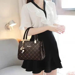 Women's Handbag Crossbody Bag Shoulder Bag Boston Bag PU Leather Office Daily Holiday Pendant Zipper Large Capacity Waterproof Durable Geometric Color Block dark maple leaf with coffee light maple