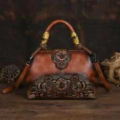 Women's Handbag Crossbody Bag Shoulder Bag Boston Bag PU Leather Party Daily Holiday Embossed Large Capacity Lightweight Durable Color Block Flower Folk dark brown claret ArmyGreen