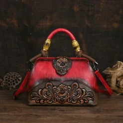 Women's Handbag Crossbody Bag Shoulder Bag Boston Bag PU Leather Party Daily Holiday Embossed Large Capacity Lightweight Durable Color Block Flower Folk dark brown claret ArmyGreen