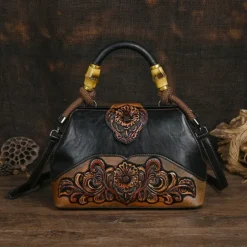 Women's Handbag Crossbody Bag Shoulder Bag Boston Bag PU Leather Party Daily Holiday Embossed Large Capacity Lightweight Durable Color Block Flower Folk dark brown claret ArmyGreen