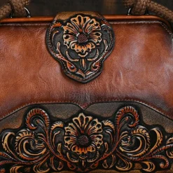 Women's Handbag Crossbody Bag Shoulder Bag Boston Bag PU Leather Party Daily Holiday Embossed Large Capacity Lightweight Durable Color Block Flower Folk dark brown claret ArmyGreen