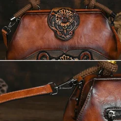 Women's Handbag Crossbody Bag Shoulder Bag Boston Bag PU Leather Party Daily Holiday Embossed Large Capacity Lightweight Durable Color Block Flower Folk dark brown claret ArmyGreen