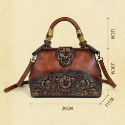 Women's Handbag Crossbody Bag Shoulder Bag Boston Bag PU Leather Party Daily Holiday Embossed Large Capacity Lightweight Durable Color Block Flower Folk dark brown claret ArmyGreen