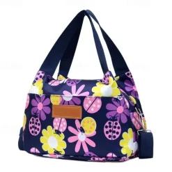 Women's Handbag Crossbody Bag Hobo Bag Nylon Daily Holiday Zipper Large Capacity Foldable Lightweight Geometric Color Block Flower Pink flowers Leaves Red rose