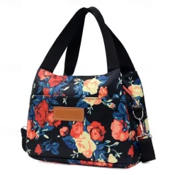 Women's Handbag Crossbody Bag Hobo Bag Nylon Daily Holiday Zipper Large Capacity Foldable Lightweight Geometric Color Block Flower Pink flowers Leaves Red rose