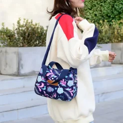 Women's Handbag Crossbody Bag Hobo Bag Nylon Daily Holiday Zipper Large Capacity Foldable Lightweight Geometric Color Block Flower Pink flowers Leaves Red rose