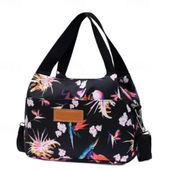 Women's Handbag Crossbody Bag Hobo Bag Nylon Daily Holiday Zipper Large Capacity Foldable Lightweight Geometric Color Block Flower Pink flowers Leaves Red rose