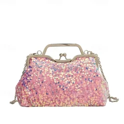 Women's Handbag Evening Bag Clutch Bags Synthetic Party Bridal Shower Wedding Party Sequin Large Capacity Anti-Dust Solid Color White Pink Blue