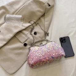 Women's Handbag Evening Bag Clutch Bags Synthetic Party Bridal Shower Wedding Party Sequin Large Capacity Anti-Dust Solid Color White Pink Blue