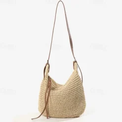 Women's Handwoven Straw Crossbody Bags – Boho Summer Beach Shoulder Bag with Adjustable Leather Strap