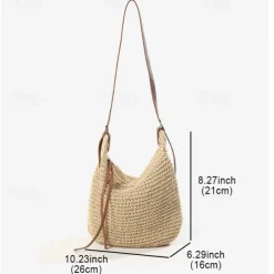 Women's Handwoven Straw Crossbody Bags – Boho Summer Beach Shoulder Bag with Adjustable Leather Strap