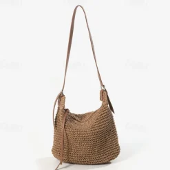 Women's Handwoven Straw Crossbody Bags – Boho Summer Beach Shoulder Bag with Adjustable Leather Strap