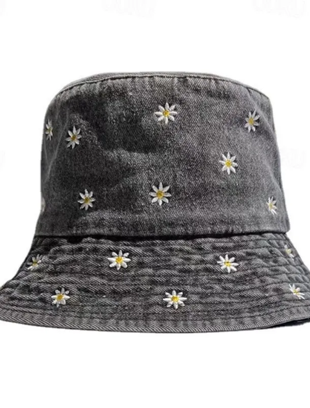 Women's Hat Bucket Hat Sun Hat Portable Sun Protection Outdoor Daily Weekend Embroidery Daisy
