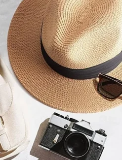 Women's Hat Straw Hat Sun Hat Portable Windproof Breathable Street Daily Weekend Splice Pure Color