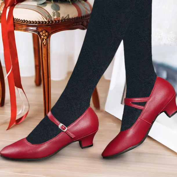Women's Heels Pumps Slip-Ons Mary Jane Vintage Shoes Comfort Shoes Party Outdoor Daily Kitten Heel Round Toe Elegant Vintage Fashion Leather Cowhide Buckle Ankle Strap Silver Dark Red Black