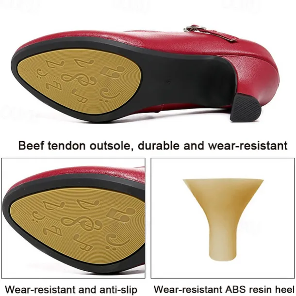 Women's Heels Pumps Slip-Ons Mary Jane Vintage Shoes Comfort Shoes Party Outdoor Daily Kitten Heel Round Toe Elegant Vintage Fashion Leather Cowhide Buckle Ankle Strap Silver Dark Red Black