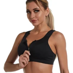 Women's High Support Sports Bra Running Bra Wirefree Zip Front Bra Top Padded Yoga Gym Workout Running High Impact Breathable Quick Dry Spandex Black Blue Purple Solid Colored Home Outfits