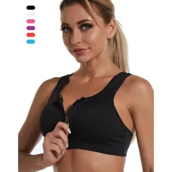 Women's High Support Sports Bra Running Bra Wirefree Zip Front Bra Top Padded Yoga Gym Workout Running High Impact Breathable Quick Dry Spandex Black Blue Purple Solid Colored Home Outfits