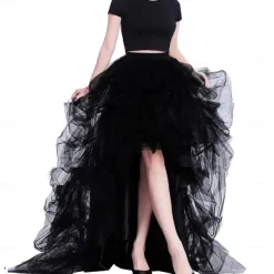 Women's High Waist High Low Layered Tulle Floor Length Spectial Occasion Skirt Retro Vintage Punk Gothic Halloween Party Wedding Carnival