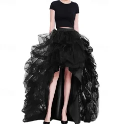 Women's High Waist High Low Layered Tulle Floor Length Spectial Occasion Skirt Retro Vintage Punk Gothic Halloween Party Wedding Carnival