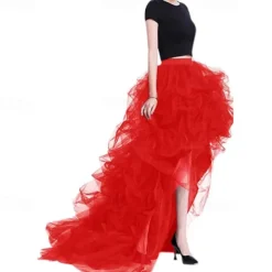 Women's High Waist High Low Layered Tulle Floor Length Spectial Occasion Skirt Retro Vintage Punk Gothic Halloween Party Wedding Carnival