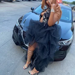 Women's High Waist High Low Layered Tulle Floor Length Spectial Occasion Skirt Retro Vintage Punk Gothic Halloween Party Wedding Carnival