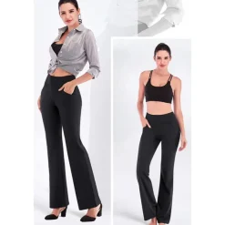 Women's High Waist Yoga Pants Side Pockets Bootcut Leggings Tummy Control 4 Way Stretch Quick Dry Dark Grey Wine Fitness Gym Workout Dance Summer Sports Activewear High Elasticity