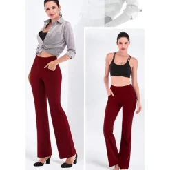 Women's High Waist Yoga Pants Side Pockets Bootcut Leggings Tummy Control 4 Way Stretch Quick Dry Dark Grey Wine Fitness Gym Workout Dance Summer Sports Activewear High Elasticity